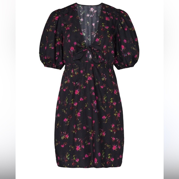 Pam & Gela Neon Ditsy Dress‎ Tie Front Puff Sleeve Mini sz P - Picture 4 of 16